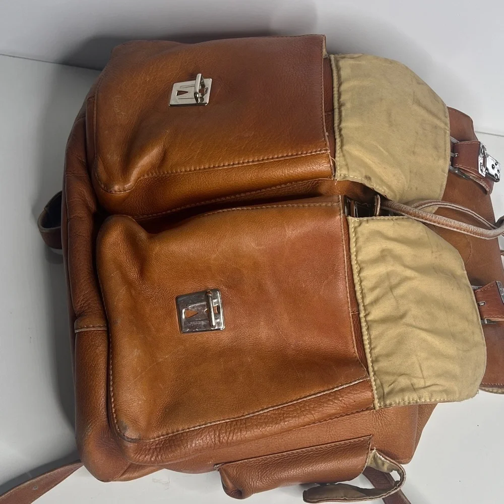 Piel Leather Large Buckle Flap Backpack in Tan Saddle Leather